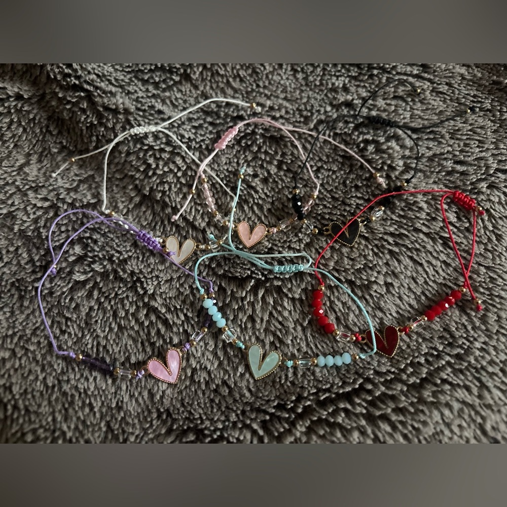 set of 6 heart bracelets